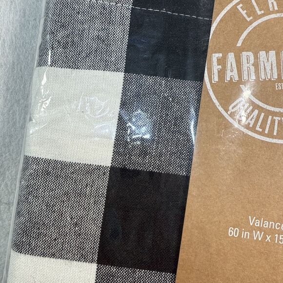 Elrene Farmhouse Quality Goods Valance Buffalo Check 60" x 15"  Black White NIP - Picture 3 of 7